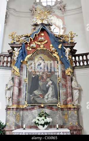 Vista interna, altare laterale, la Chiesa del pellegrinaggio di San Pietro e Paolo, costruito dai Fratelli Zimmermann, 1728-1731, Steinhausen Foto Stock