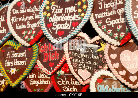 Gingerbread cuori al Oktoberfest Monaco di Baviera Foto Stock