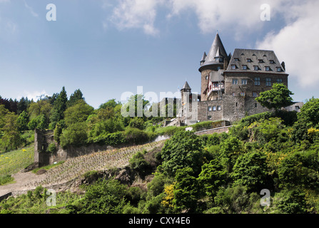 Castello Stahleck vicino a Bacharach nella valle del medio Reno, Renania-Palatinato, Germania Foto Stock