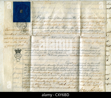 Probate documento scritto su pergamena. 17 maggio 1848; ultima volontà e il testamento di William Samuel Foto Stock