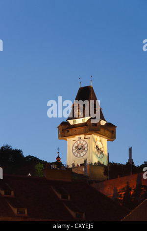 Torre dell'orologio sul Schlossberg, castle hill, Graz, Stiria, Austria, Europa Foto Stock