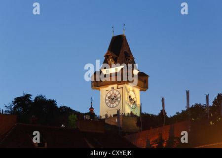 Torre dell'orologio sul Schlossberg, castle hill, Graz, Stiria, Austria, Europa Foto Stock