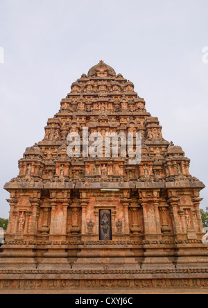 Torre scolpito presso il Tempio Airavatesvara, Darasuram, India Foto Stock