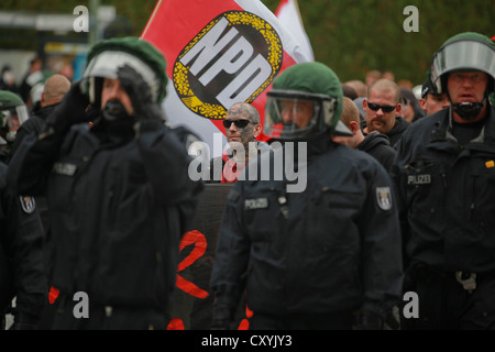 La raccolta del partito di destra NPD in Berlin-Rudow, Berlino Foto Stock