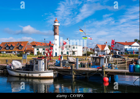 La pesca in barca nel porto, Timmendorf, Poel Isola, Meclemburgo-Pomerania Occidentale Foto Stock