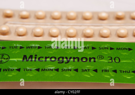 Microgynon pillola contraccettiva Foto Stock