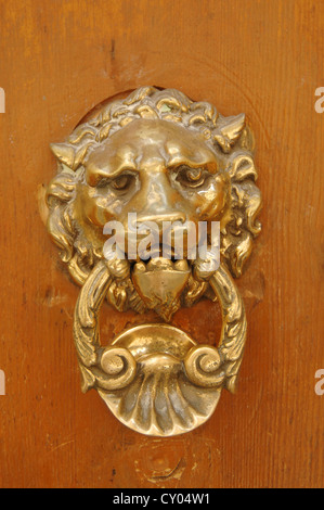 Una porta respingente con un leone la faccia, Siena, Toscana, Italia, Europa Foto Stock