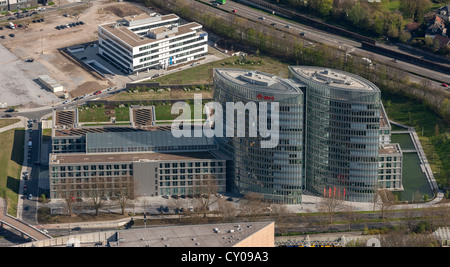 Vista aerea, EON sede Essen, ditta Atos, Essen, la zona della Ruhr, Renania settentrionale-Vestfalia Foto Stock