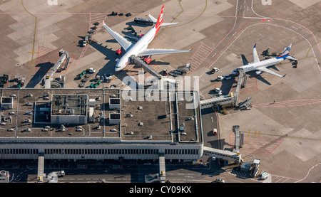 Vista aerea, Duesseldorf Airport, Renania, Renania settentrionale-Vestfalia Foto Stock