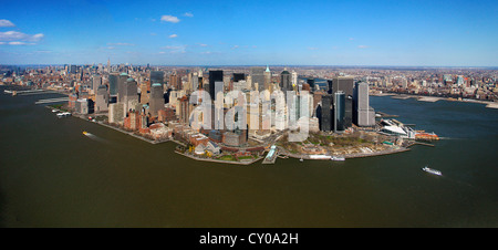 Vista aerea, volo turistico, Battery Park, punta meridionale di Manhattan, New York, New York, Stati Uniti, America del Nord Foto Stock