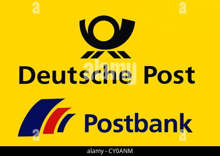 Segno con il logos, la Deutsche Post e la Postbank Foto Stock