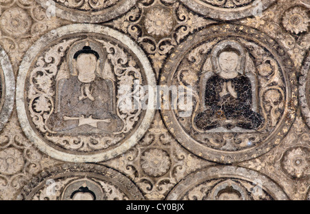 Ben conservati antichi affreschi di Buddha all'interno TAYOK Gen. Pyi PAYA - BAGAN, MYANMAR Foto Stock