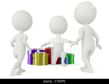 3d personaggio umanoide con confezione regalo - bambini va al Padre Foto Stock