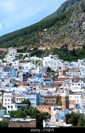 Vista della città, Chefchaouen (Chaouen), Regione Tangeri-Tetouan, Rif Mountains, Marocco, Africa Settentrionale, Africa Foto Stock