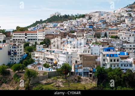 Vista della città, Chefchaouen (Chaouen), Regione Tangeri-Tetouan, Rif Mountains, Marocco, Africa Settentrionale, Africa Foto Stock