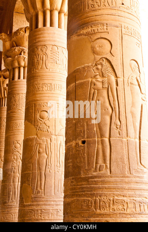 Il bassorilievo sulla colonna del Tempio di Philae Foto Stock
