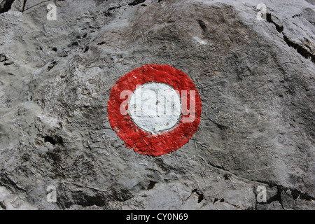 Sloveno sentiero alpino blaze su una roccia Foto Stock