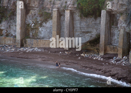 Banyalbufar mare spiaggia Serra Tramuntana costa ovest di Maiorca Isole Baleari Spagna Europa Foto Stock