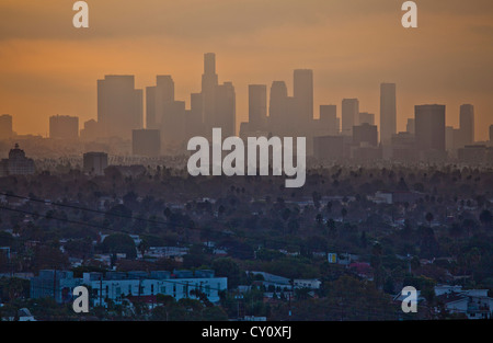 Vista di Los Angeles skyline da Hollywood Hills, Los Angeles, California, Stati Uniti d'America Foto Stock