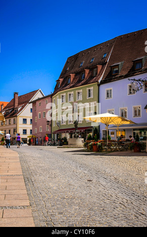 Centro città negozi a Fussen Germania meridionale Foto Stock