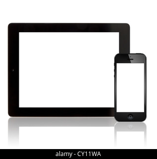 Apple nuovo iPad 3 e iPhone 5 con schermo vuoto Foto Stock