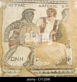 Il mosaico in casa di gladiatori, Kourion antico sito Romano Foto Stock