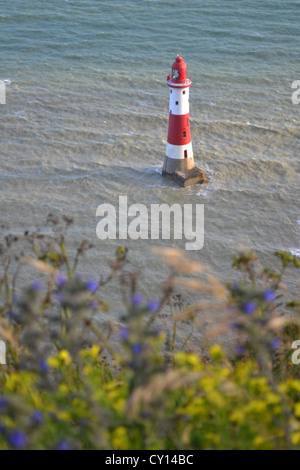 Vista del faro da Beachy Head scogliere, vicino a Eastbourne in East Sussex, Inghilterra. Foto Stock