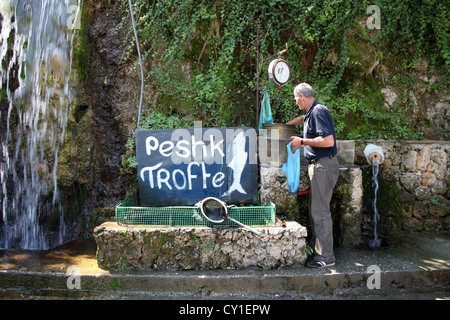 Pesce fresco in vendita su strada in Albania Foto Stock