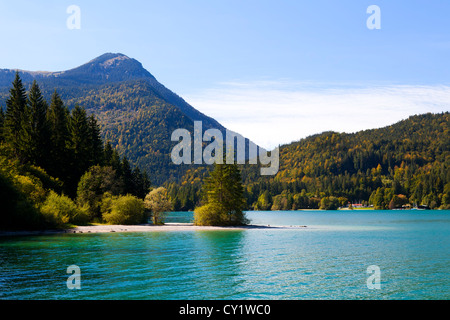 Bella Walchensee lavanda nelle Alpi Bavaresi, Germania Foto Stock