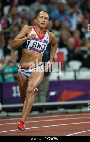 Jessica Ennis (GBR) oro medaglia competere nel femminile eptathlon 200m nelle Olimpiadi estive di Londra, 2012 Foto Stock