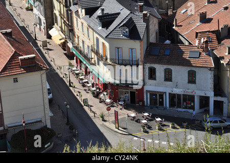 Panoramica di street, Tarascon sur Ariège, Ariège, Midi-Pirenei, Francia Foto Stock