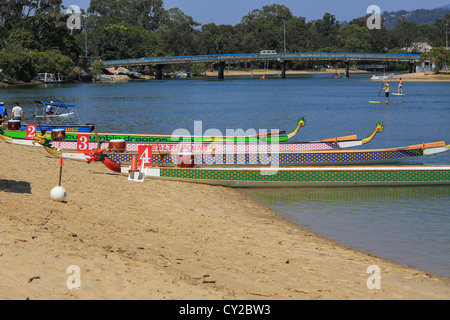 Dragon Boat, recipiente usato in dragon boat racing che mostra il dettaglio della nave Foto Stock