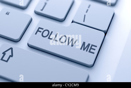 Follow me pulsante sulla tastiera con soft focus Foto Stock