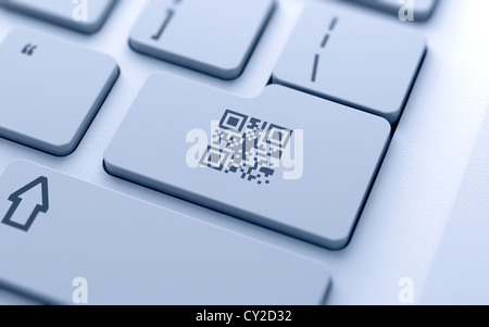 Segno Qr pulsante sulla tastiera con soft focus Foto Stock