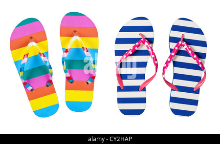 Colorato flip flop isolato su bianco Foto Stock