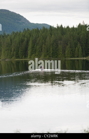 Canonista su Twin lago sull'Isola di Vancouver. Foto Stock