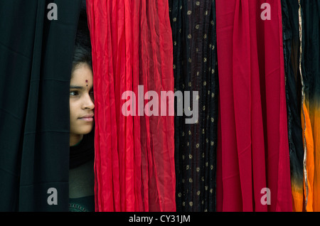 Ragazza indiana dietro veli. Andhra Pradesh, India Foto Stock