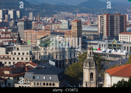 Spagna, Paese Basco regione, provincia di Vizcaya, Bilbao, vista in elevazione del centro di Bilbao il Parque Etxebarria park Foto Stock
