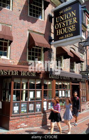 Boston Massachusetts, Haymarket, Union Street, quartiere storico, YE olde Union Oyster House, ristorante ristoranti, ristoranti, ristoranti, caffè, cartello, di fronte, entr Foto Stock
