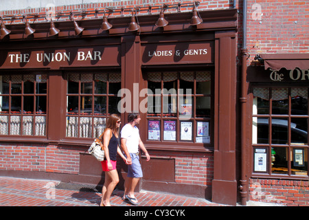 Boston Massachusetts, Haymarket, Union Street, quartiere storico, Union Bar, ristorante ristoranti cibo mangiare fuori caffè caffè bistrot, pub, insegna, l Foto Stock