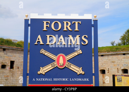 Rhode Island, Newport, Fort ft. Adams state Park, cartello, RI120820011 Foto Stock