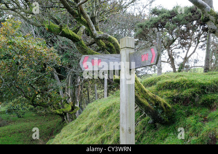 Sospiro post per fare un giro Carreg Cennen Castle trappola Llandeilo Carmarthenshire Galles Cymru REGNO UNITO GB Foto Stock