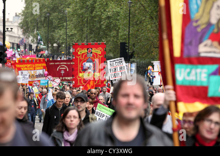 Un futuro che funziona, TUC protesta marzo rally, Piccadilly Londra centrale, 20 Ottobre Foto Stock