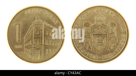 Serbo un dinar coin isolato su bianco Foto Stock