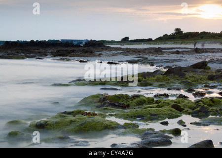 Plage de Kervillen al tramonto, La Trinite sur Mer, Morbihan, in Bretagna, Francia Foto Stock