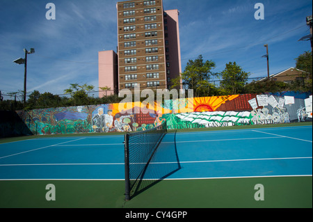 Campo da tennis in un parco a Newark New Jersey Foto Stock