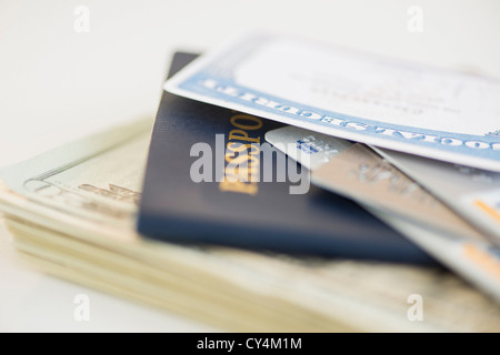 Stati Uniti d'America, New Jersey, Jersey City, vicino fino passaporto e tessera di previdenza sociale Foto Stock