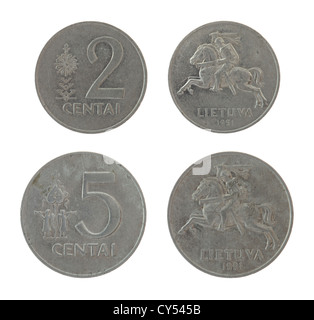 Centas lituano monete isolato su bianco Foto Stock