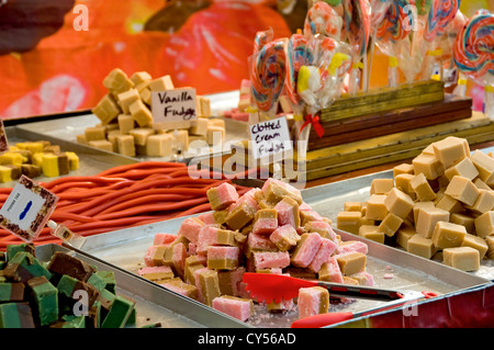 Primo piano delle caramelle di fudge in vendita nel negozio di bancarelle York North Yorkshire Inghilterra Regno Unito Regno Unito Gran Bretagna Foto Stock