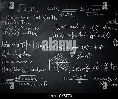 Primo piano immagine della lavagna classica con testo di matematica Foto Stock